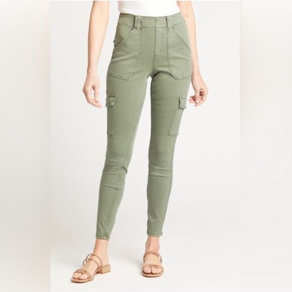 Spanx Stretch Twill High Rise Cargo Skinny Ankle Pants In Soft Sage Green C30 - Picture 2 of 10